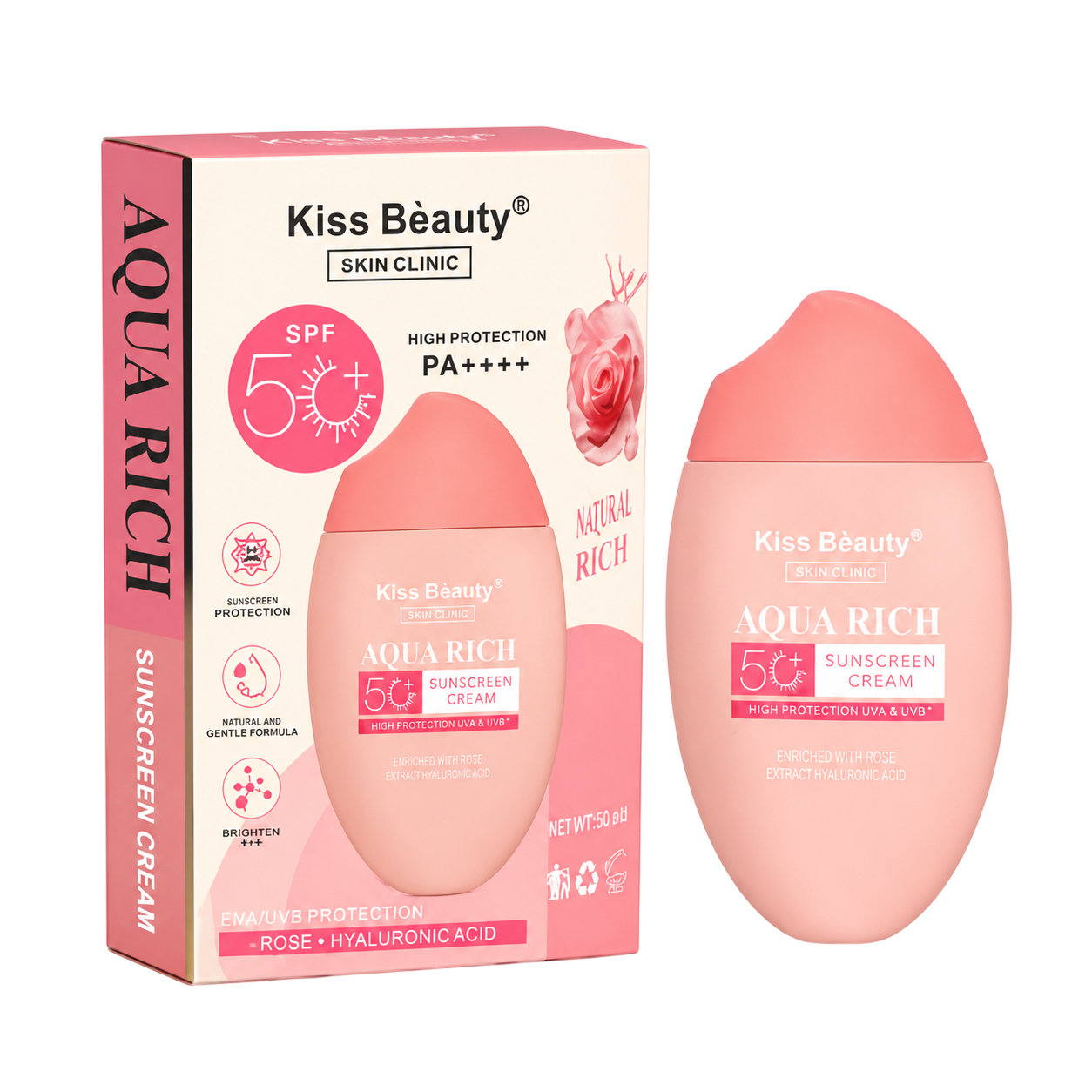 Protector solar rosas con acido hialuronico KISS BEAUTY