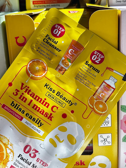Set 3 en 1: mascarilla + limpiador facial + sérum de vitamina C KISS BEAUTY
