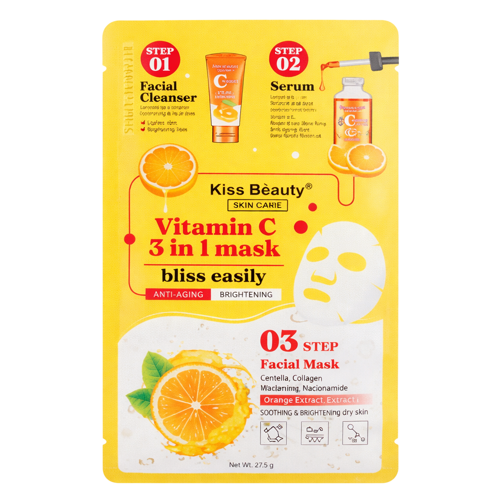 Set 3 en 1: mascarilla + limpiador facial + sérum de vitamina C KISS BEAUTY