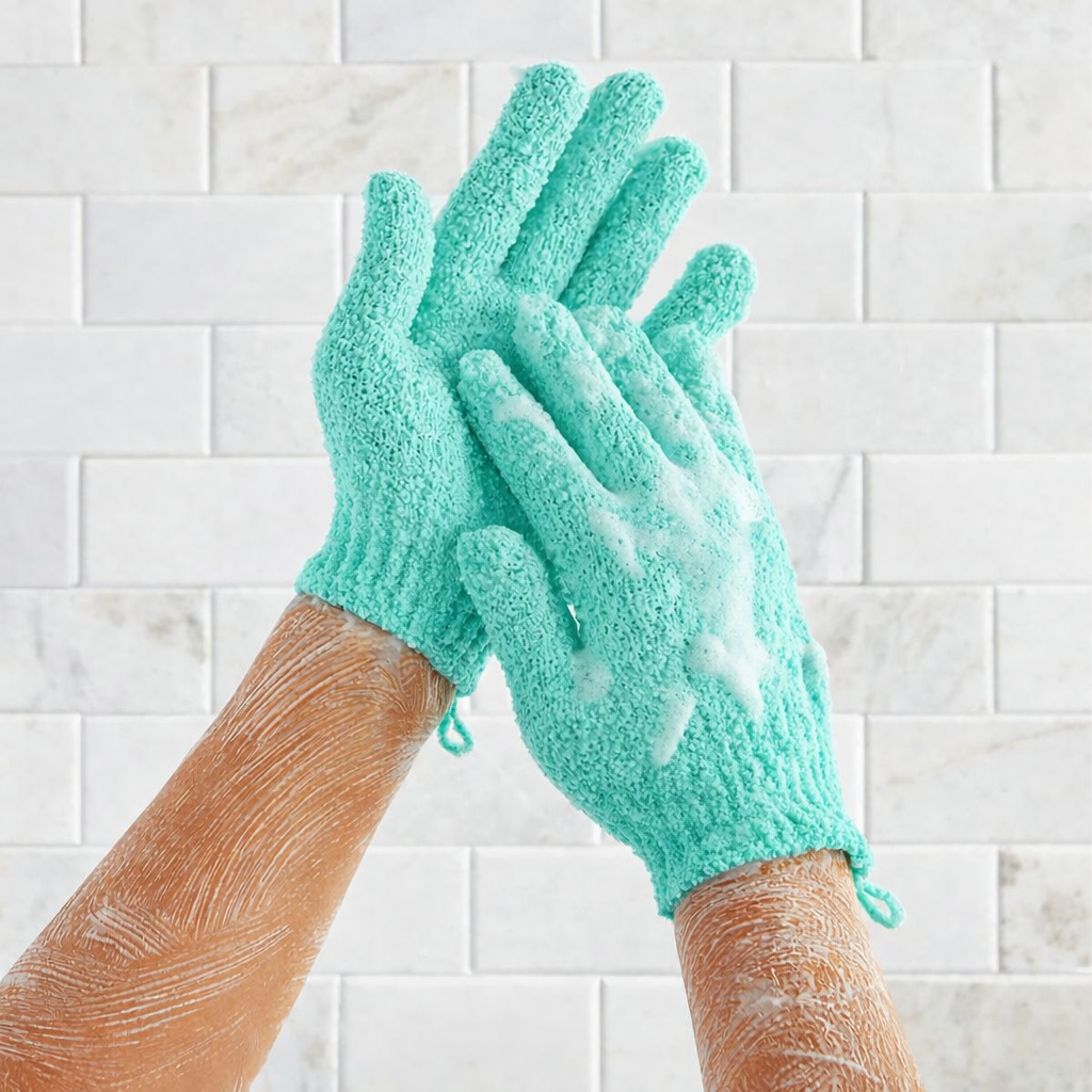 Par de guante exfoliante de baño