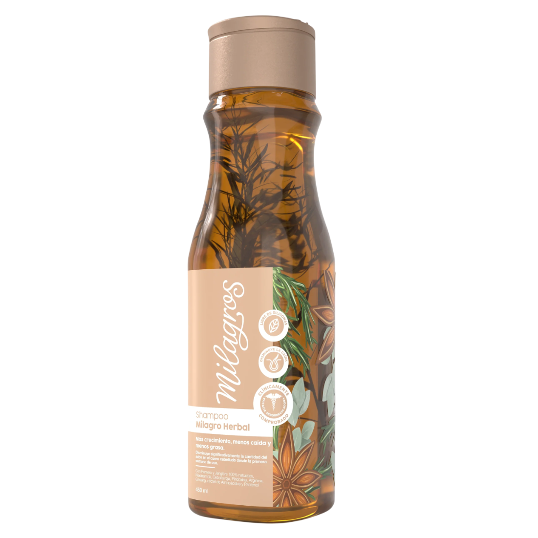 Shampoo herbal con romero y jengibre MILAGROS