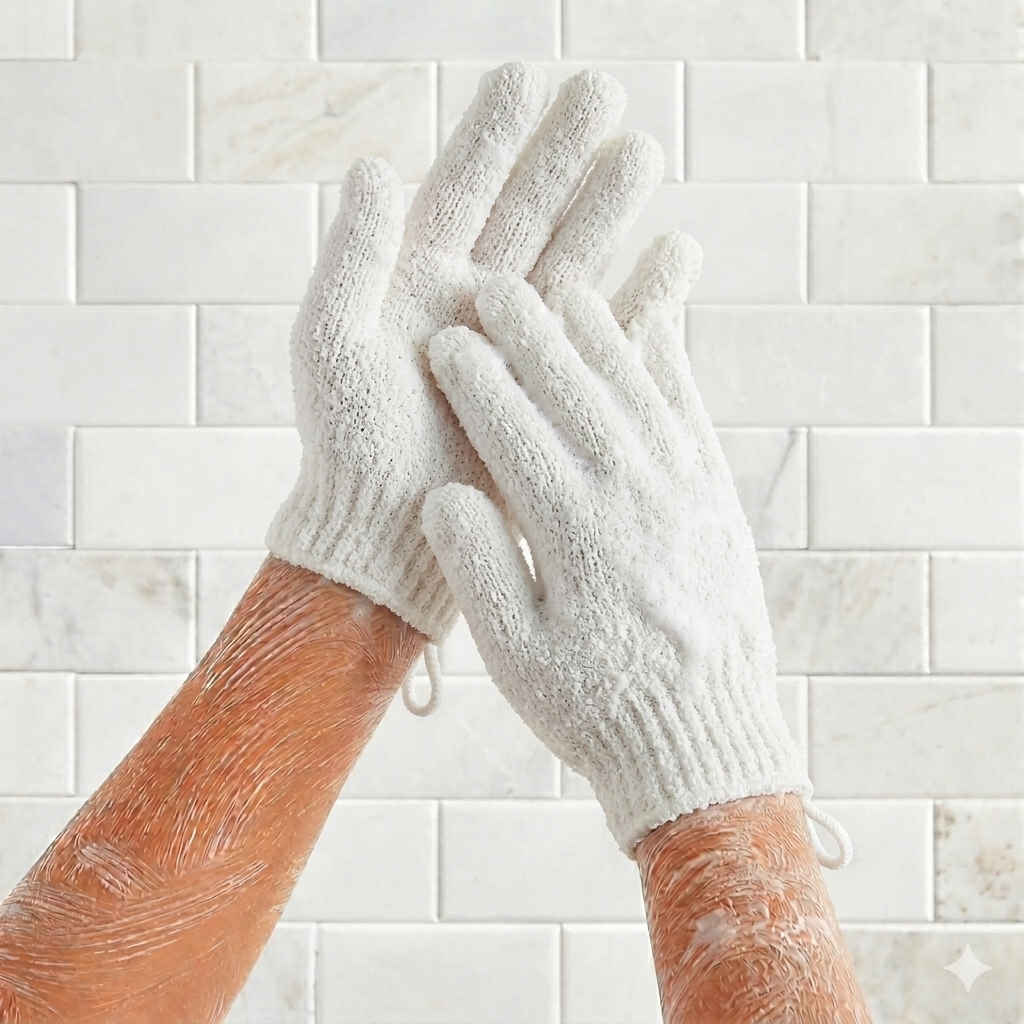 Par de guante exfoliante de baño