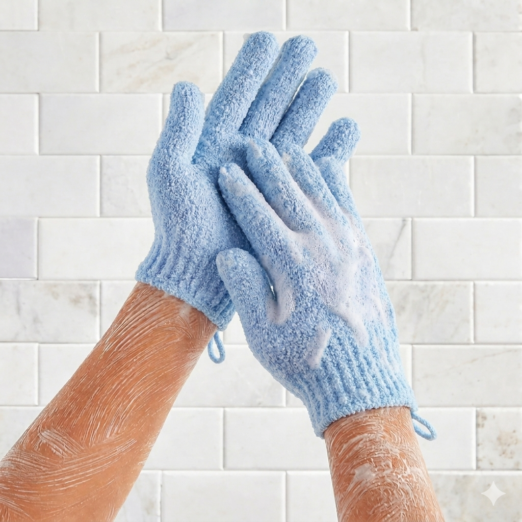 Par de guante exfoliante de baño